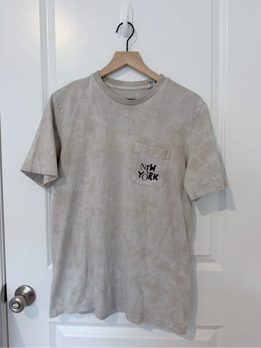 adidas Light Beige Short Sleeve Pocket Tee with New York Print